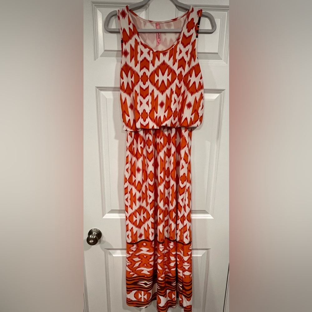 Orange and White Geometric Maxi Dress